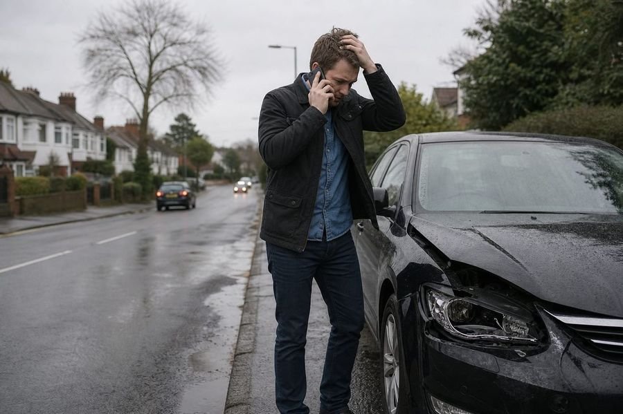 Driver at roadside after accident
